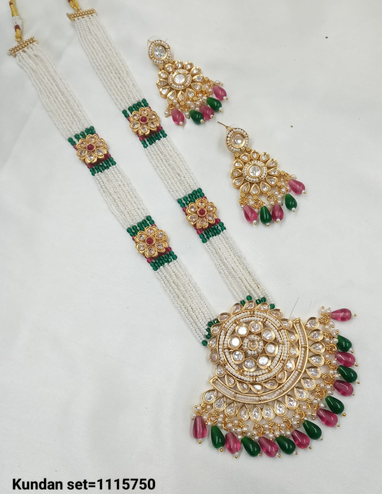 Gold Plated Long Kundan Necklace Set