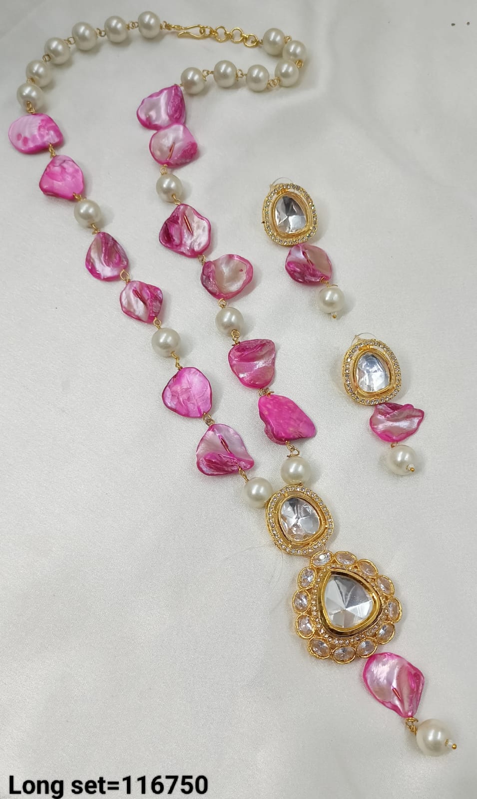 Gold Plated Long Kundan Necklace Set