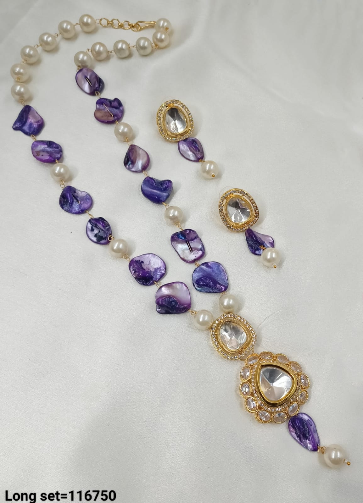 Gold Plated Long Kundan Necklace Set