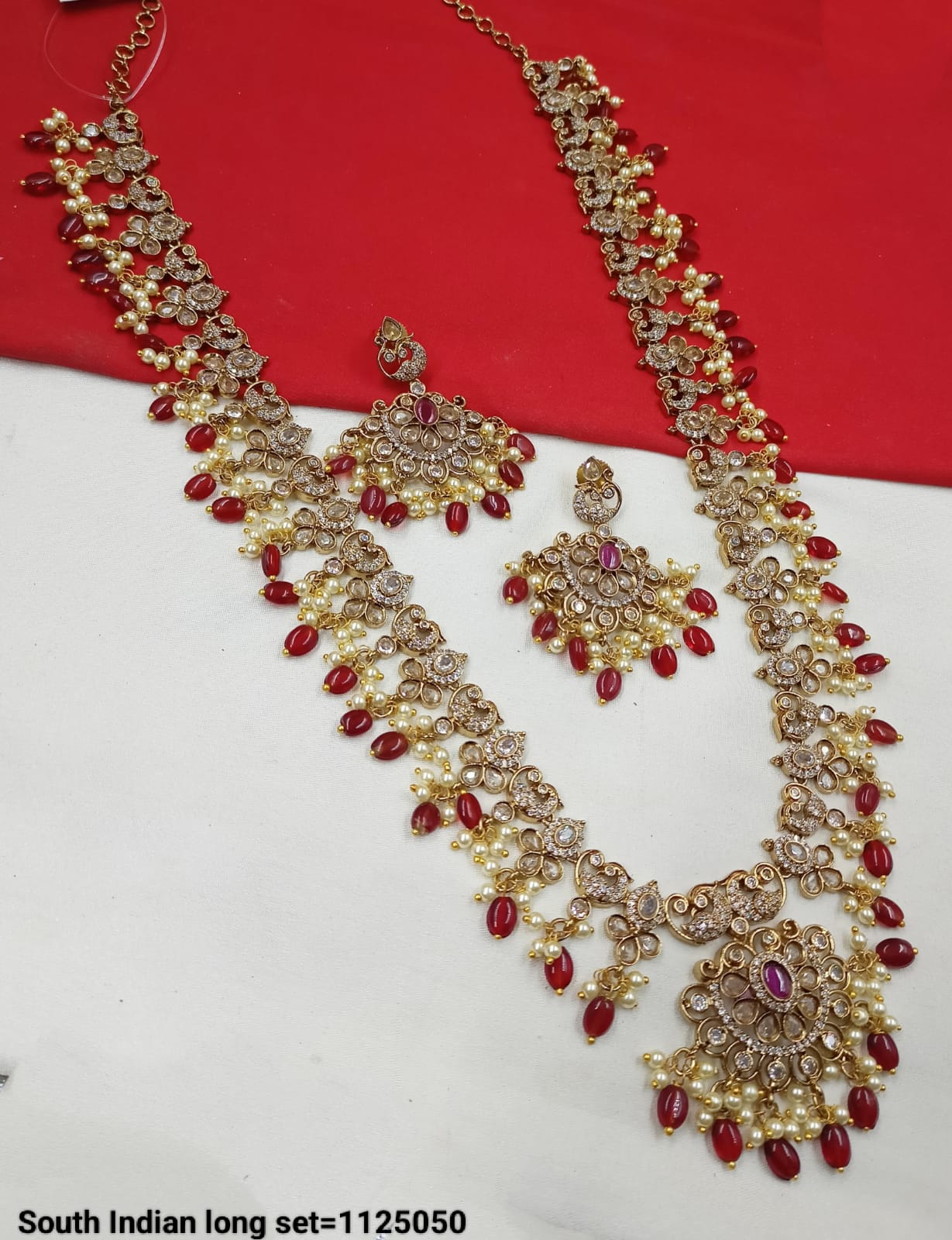 Antique Gold Plated Long Kundan Necklace Set