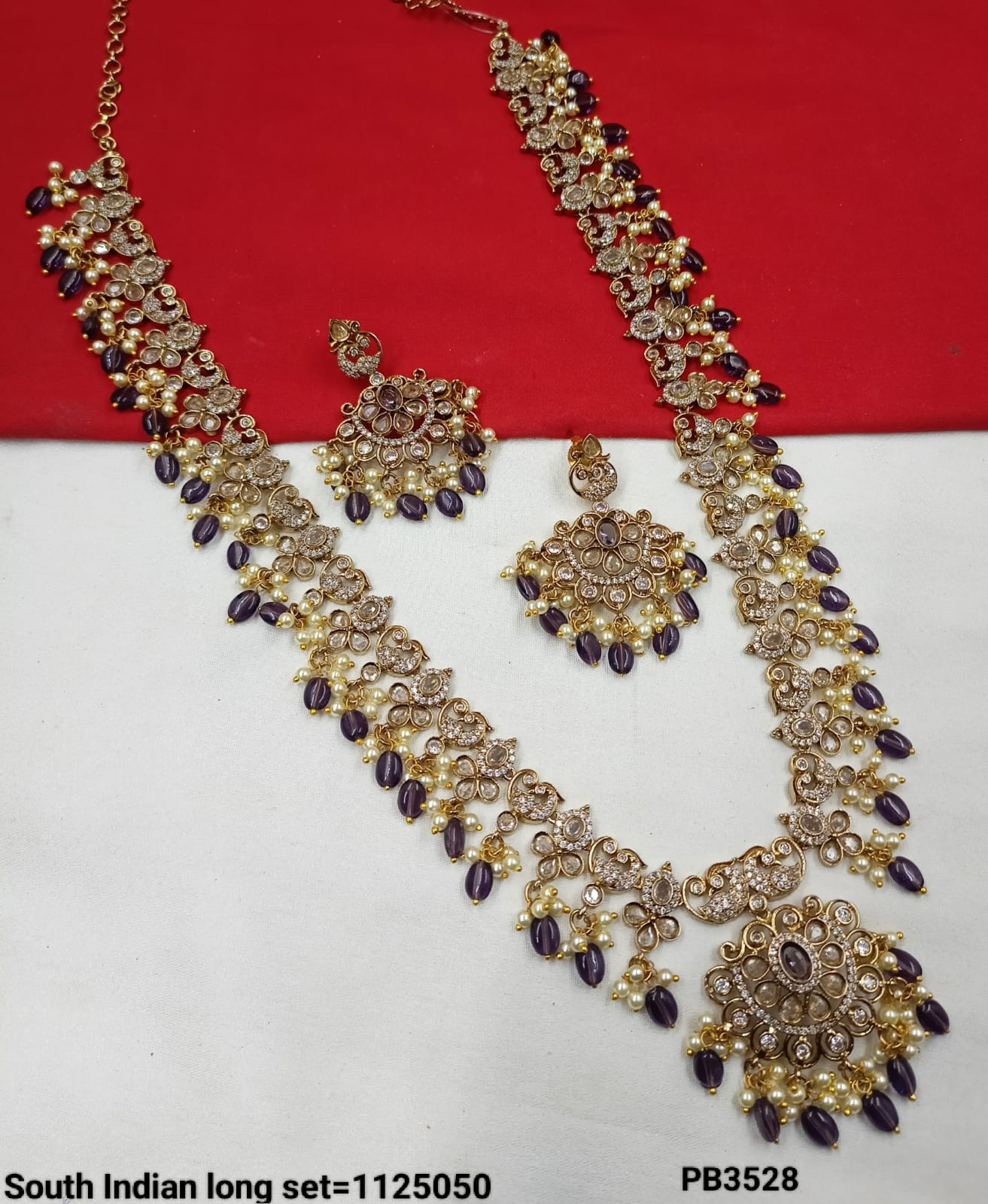 Antique Gold Plated Long Kundan Necklace Set