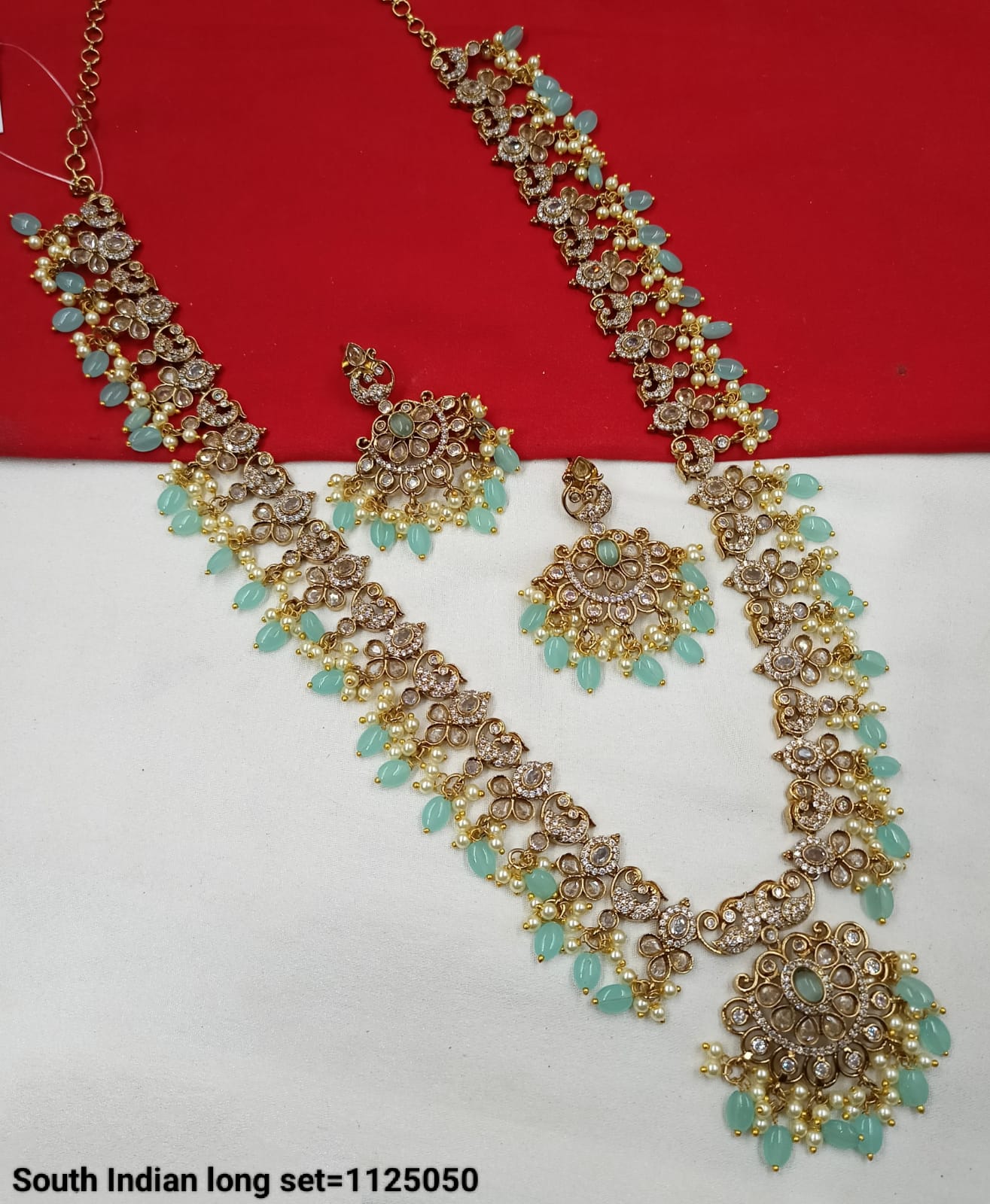 Antique Gold Plated Long Kundan Necklace Set