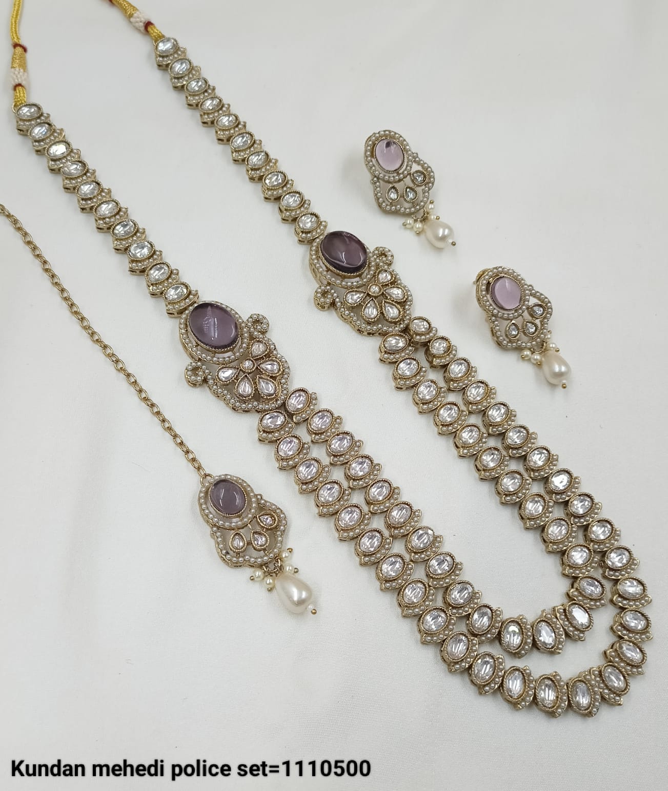 Antique Gold Plated Long Kundan Necklace Set