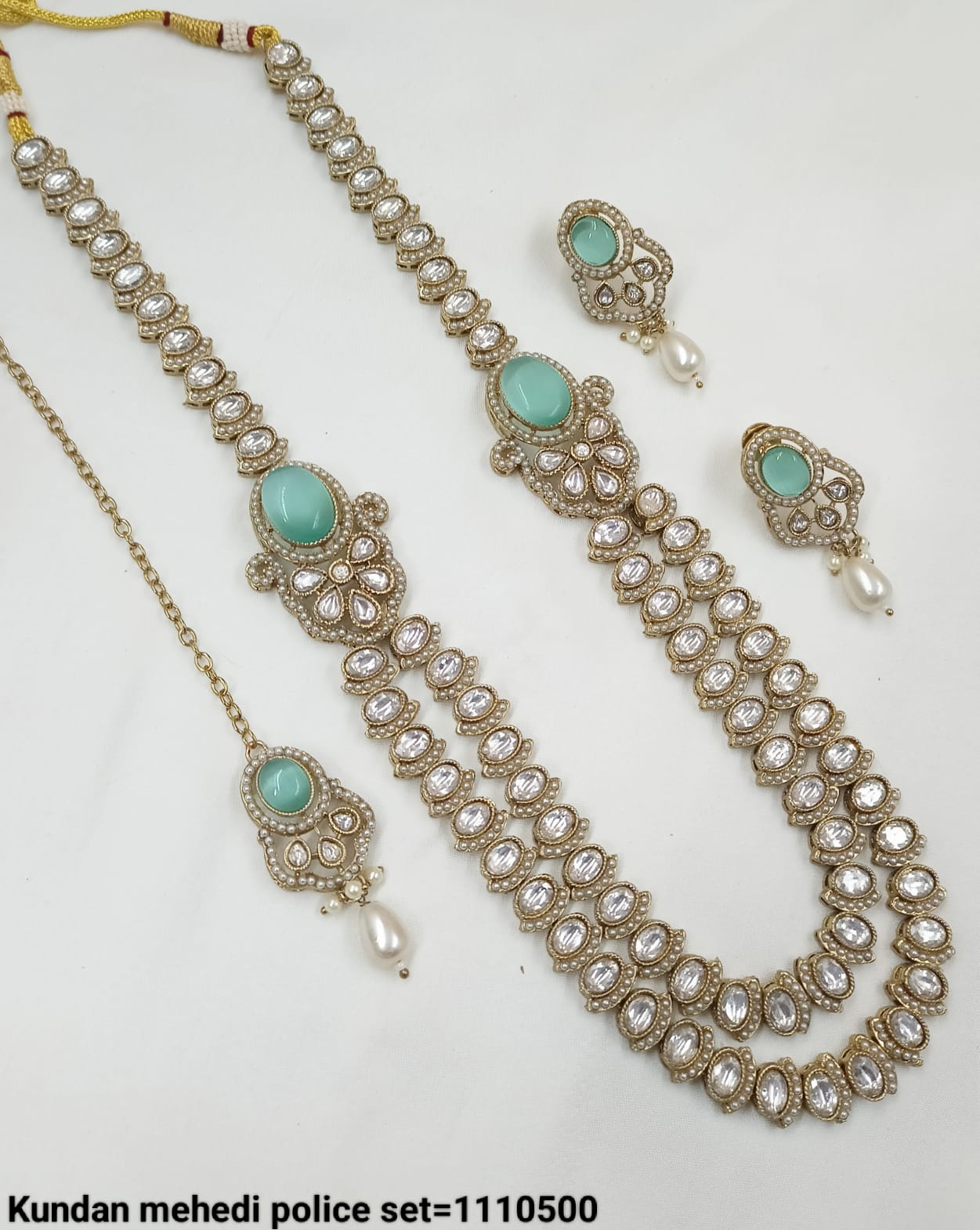 Antique Gold Plated Long Kundan Necklace Set