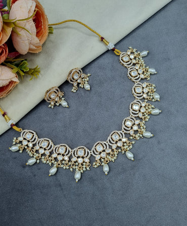 Kundan & Polki Choker Necklace Set with Matching Earrings
