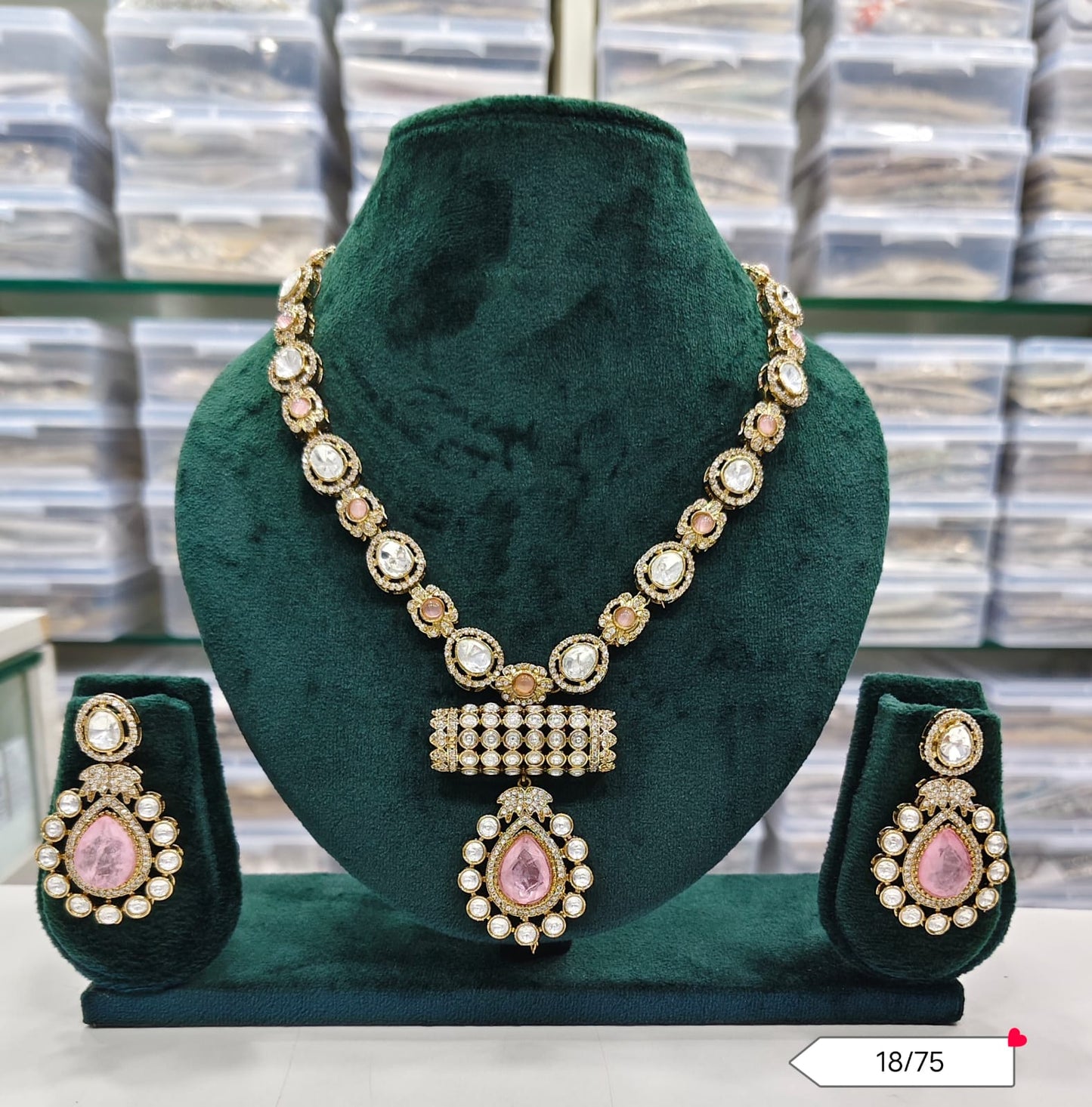 Statement Kundan-Inspired Bridal Necklace and Earring Set with Antique Gold Plated