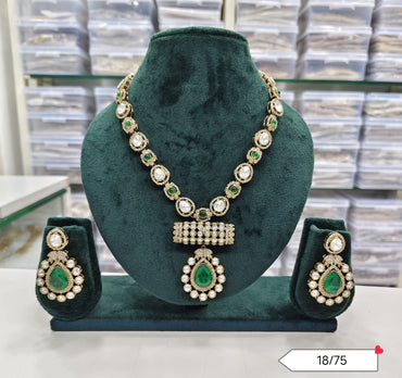 Statement Kundan-Inspired Bridal Necklace and Earring Set with Antique Gold Plated