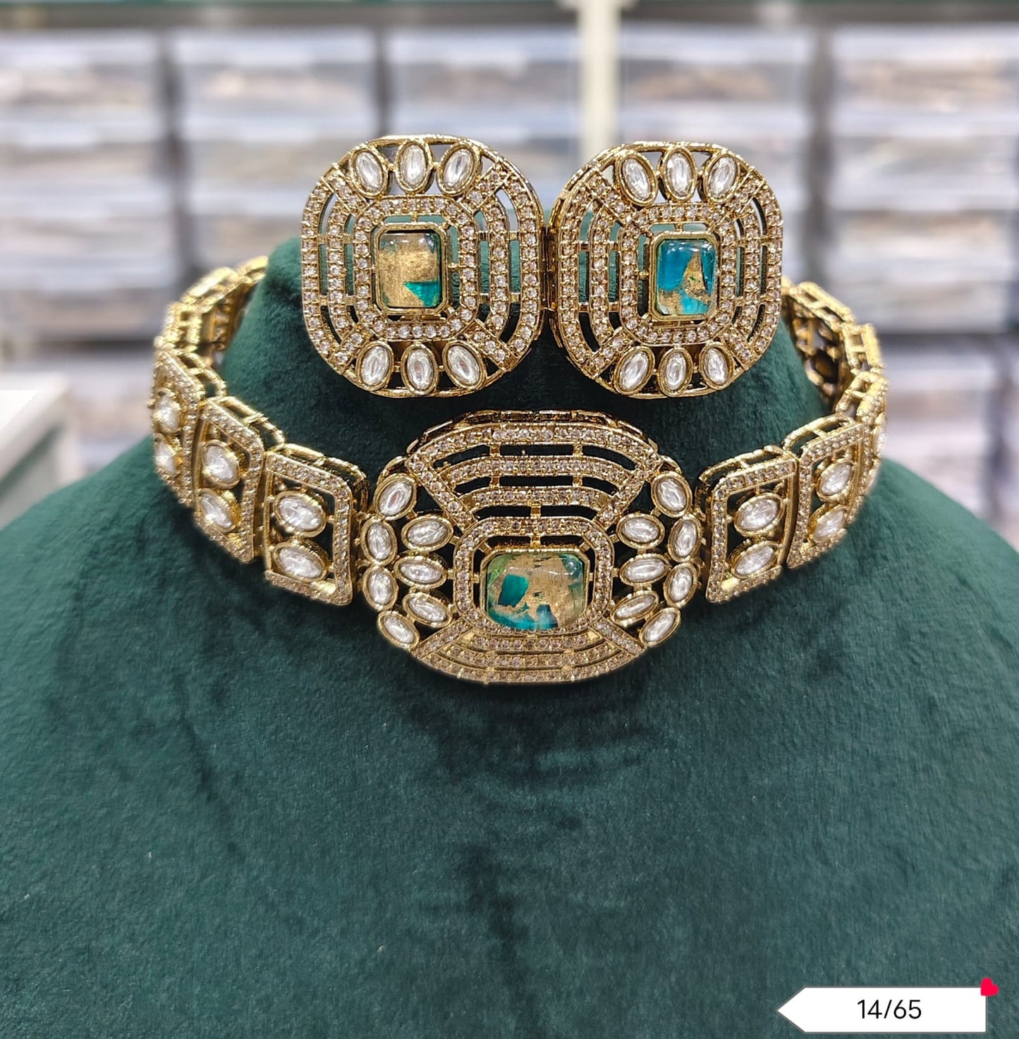 Geometric Choker Necklace and Earring Set with Antique Finish