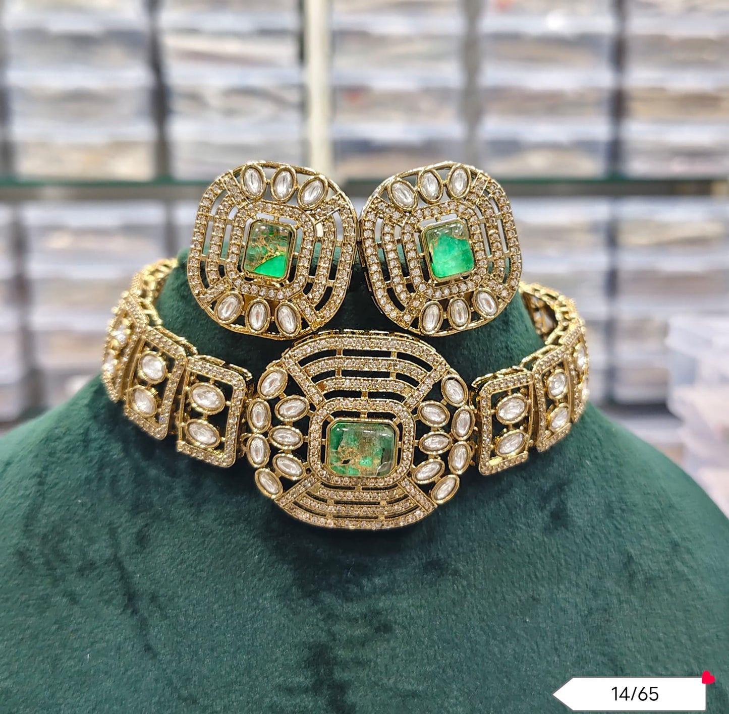 Geometric Choker Necklace and Earring Set with Antique Finish