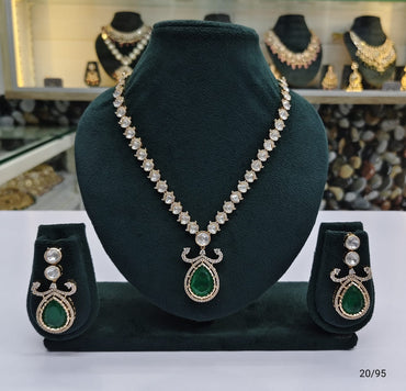 Kundan Stone Necklace Set with Teardrop Pendant and Matching Earrings – Bridal & Party Jewelry