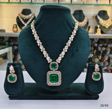 Classic Kundan Necklace Set with Dual Stone Pendant and Drop Earrings