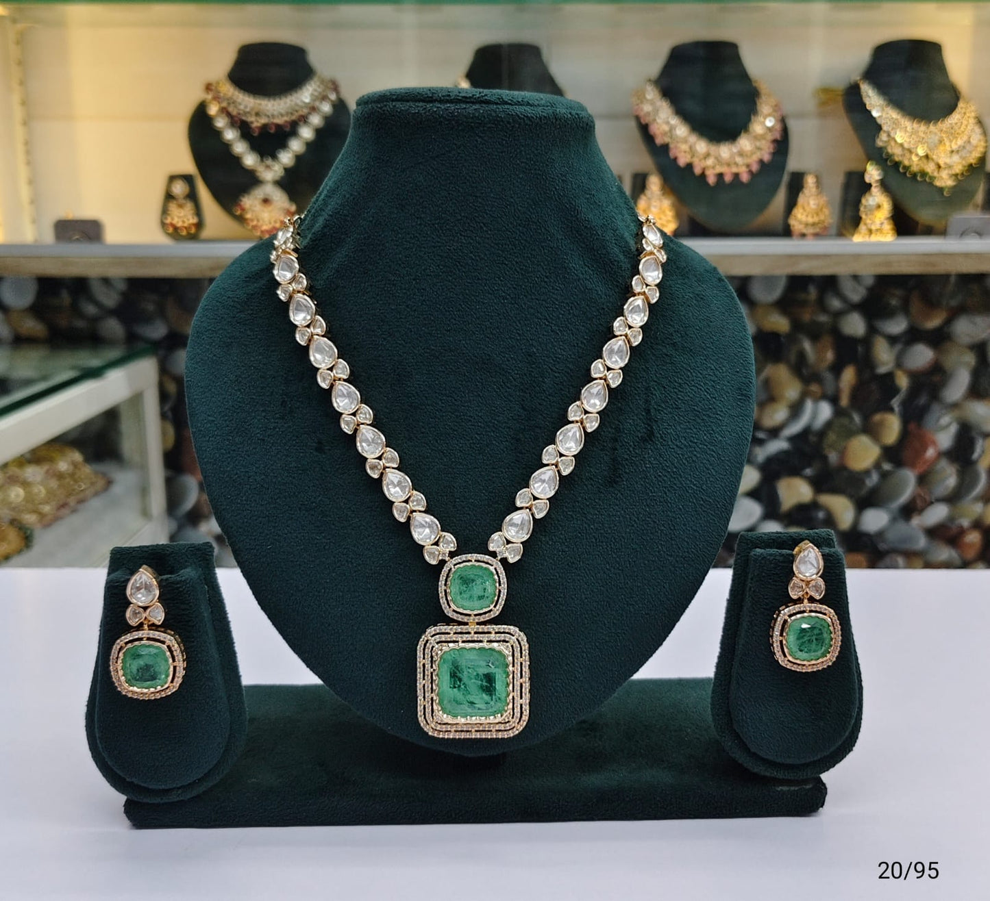 Classic Kundan Necklace Set with Dual Stone Pendant and Drop Earrings