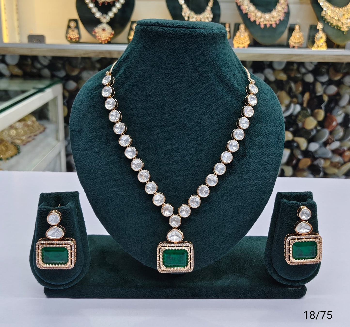Classic Kundan Stone Necklace Set with Rectangular Pendant and Matching Earrings