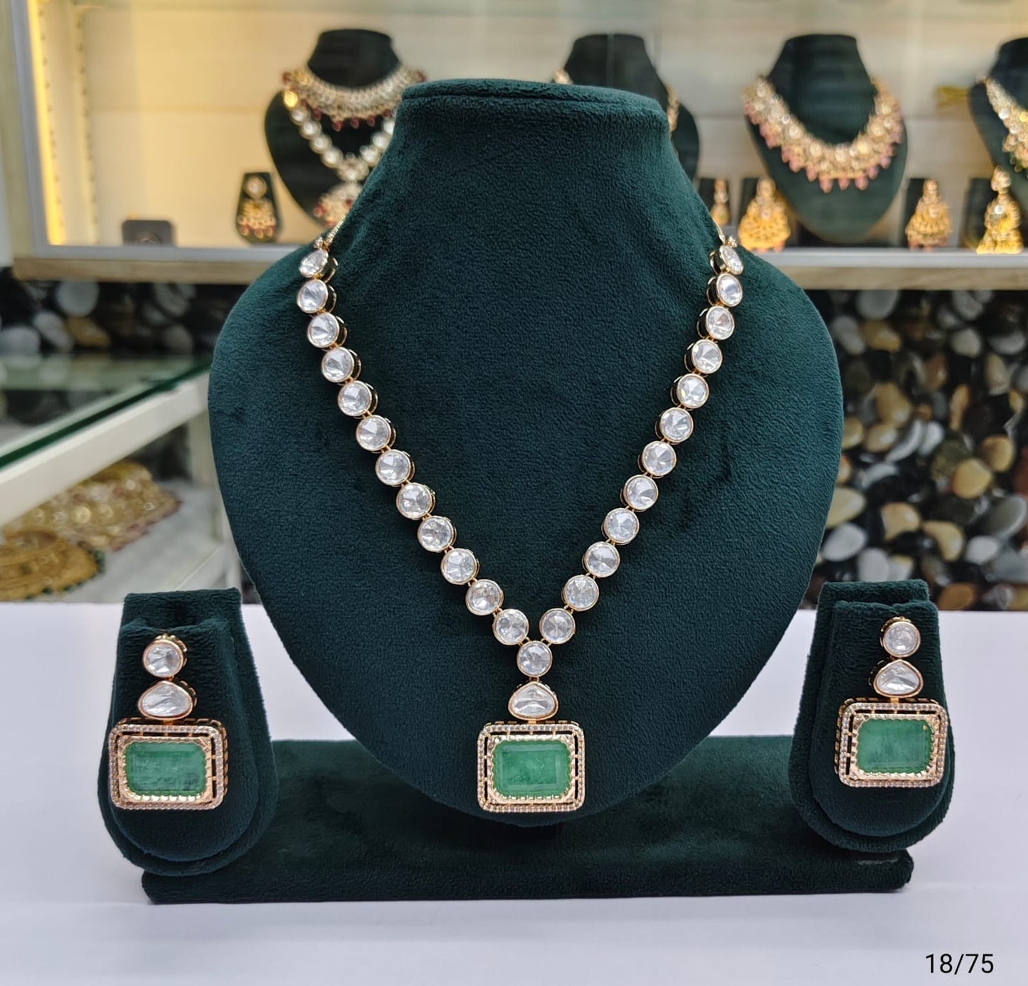 Classic Kundan Stone Necklace Set with Rectangular Pendant and Matching Earrings