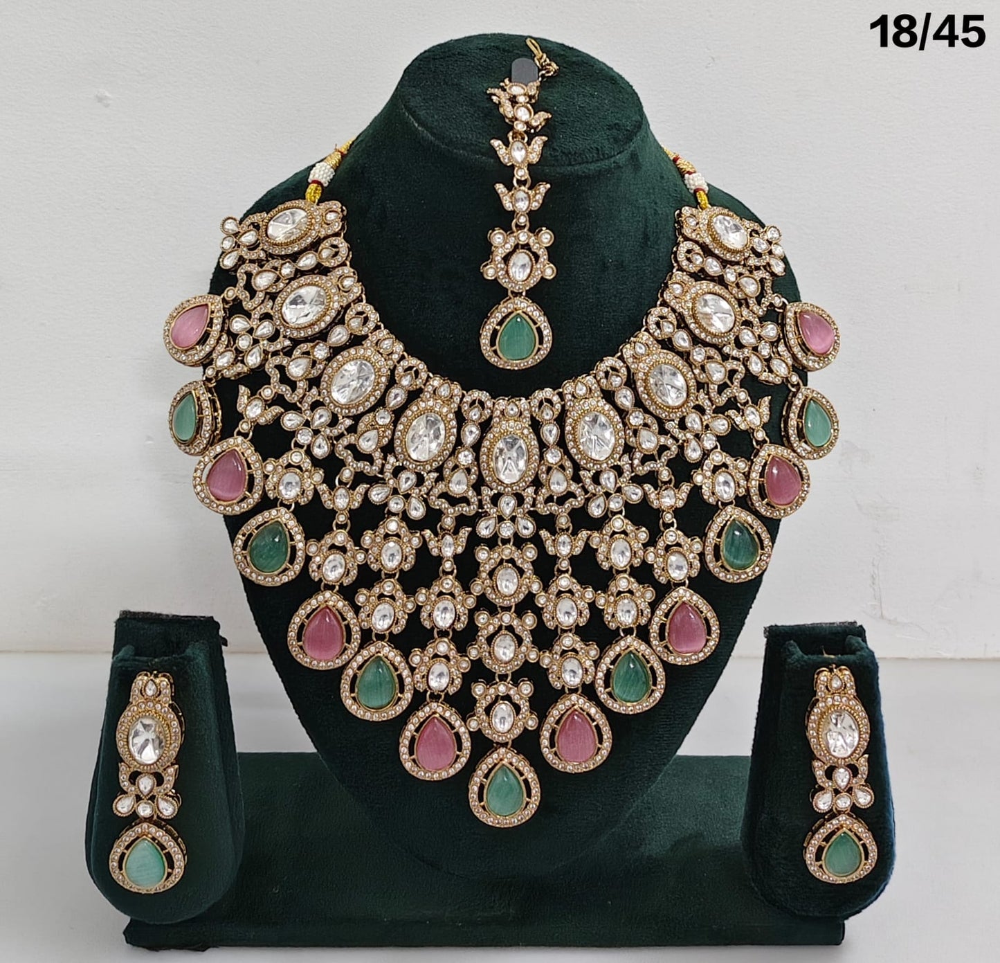 Bridal Kundan Choker Necklace Set with Maang Tikka and Earrings
