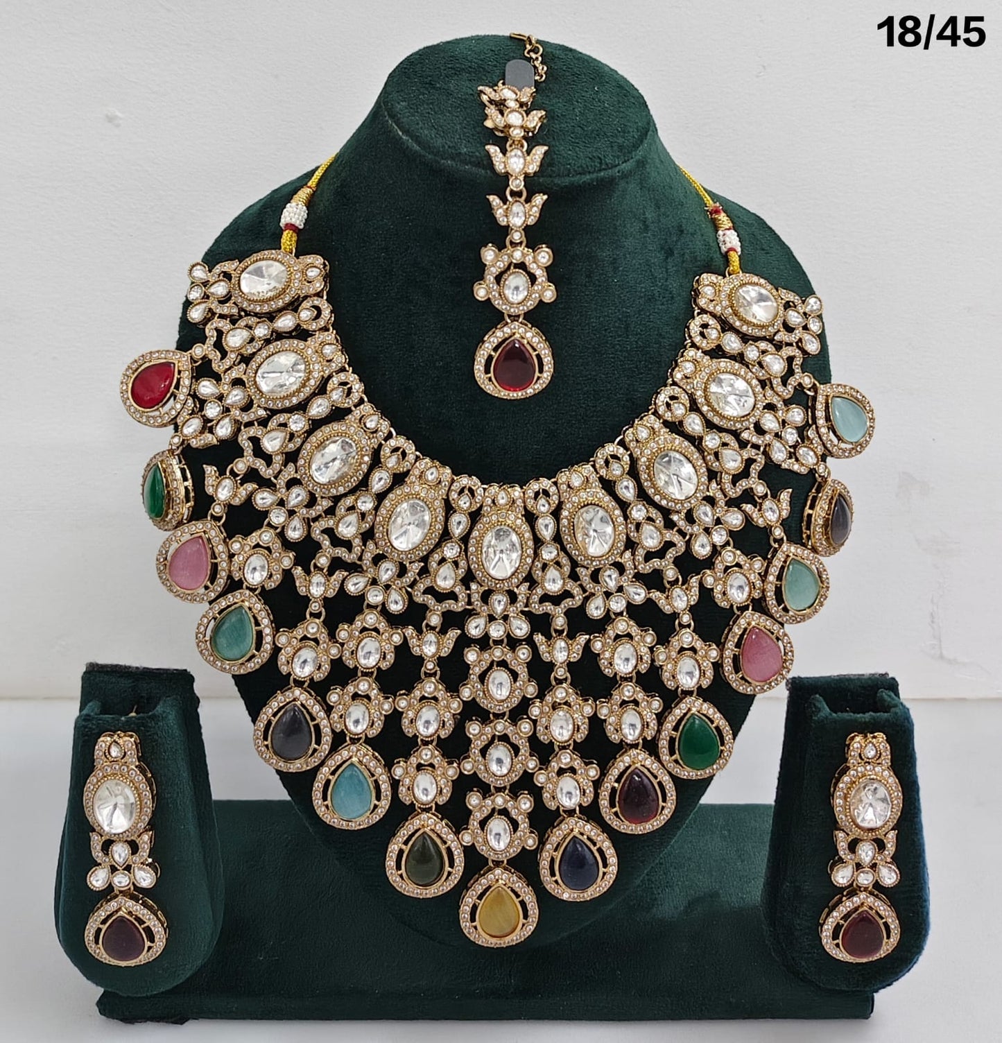Bridal Kundan Choker Necklace Set with Maang Tikka and Earrings