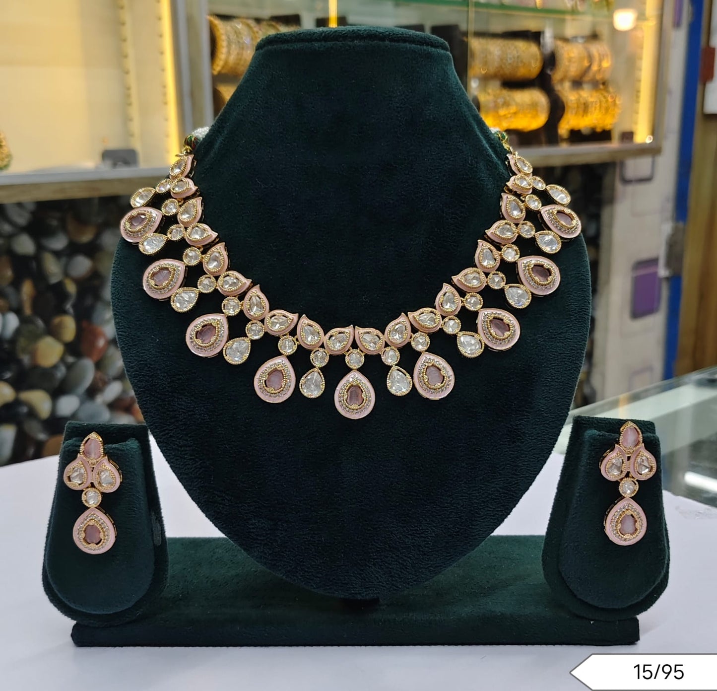 Elegant Tear-Drop Kundan Necklace & Earring Set