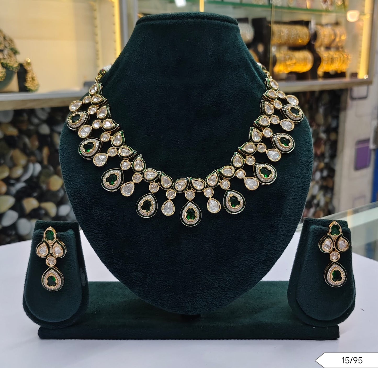Elegant Tear-Drop Kundan Necklace & Earring Set