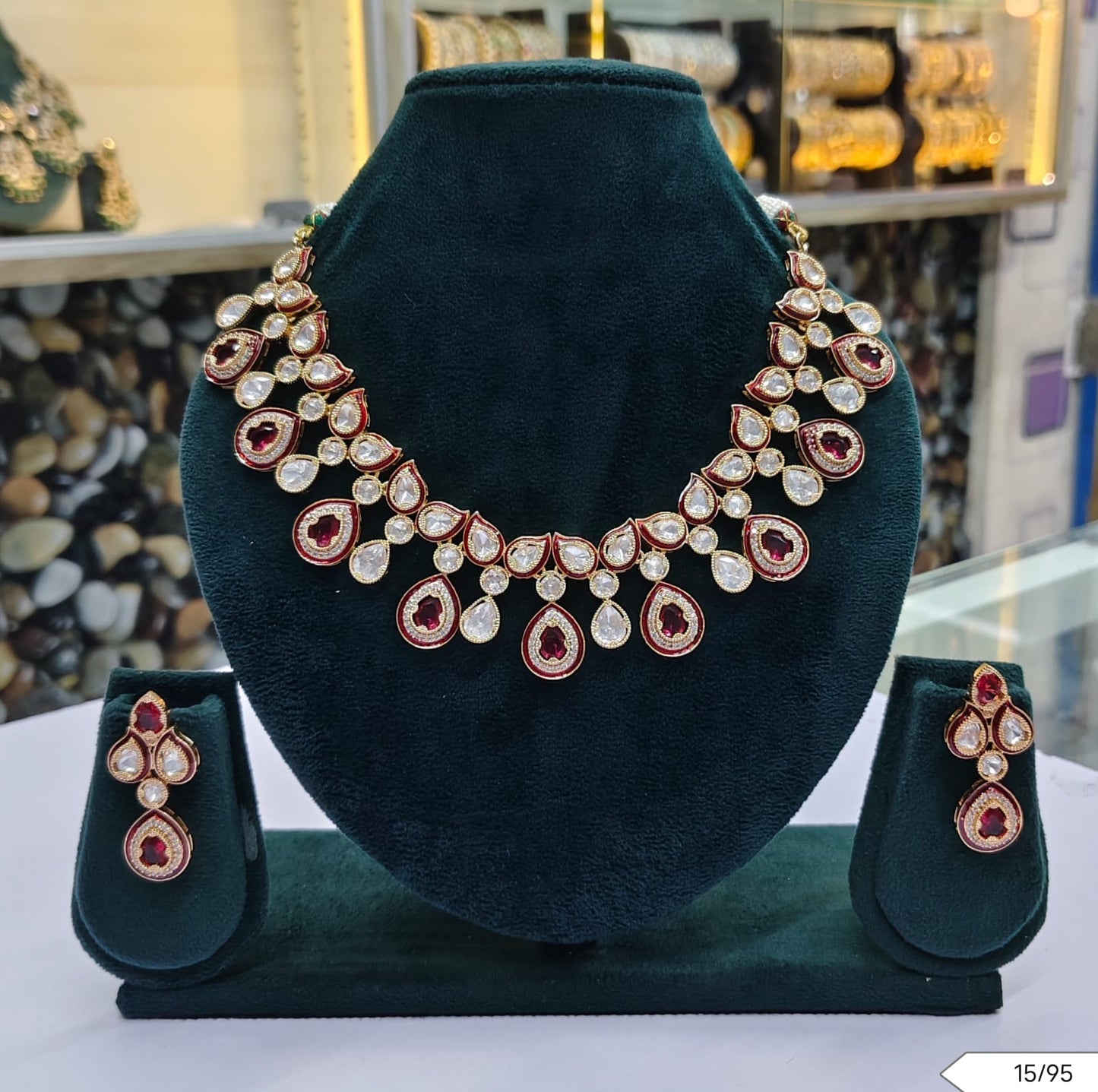 Elegant Tear-Drop Kundan Necklace & Earring Set