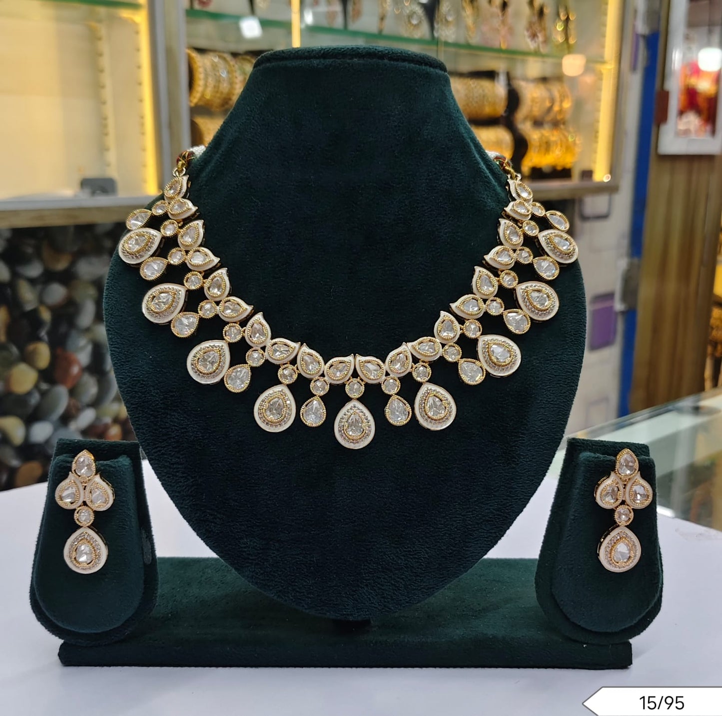 Elegant Tear-Drop Kundan Necklace & Earring Set