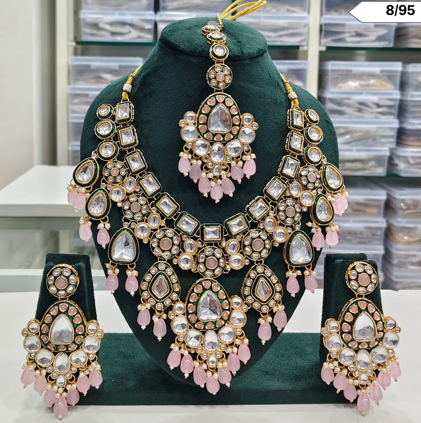 Grand Bridal CZ Stone Necklace Set with Earrings & Maang Tikka