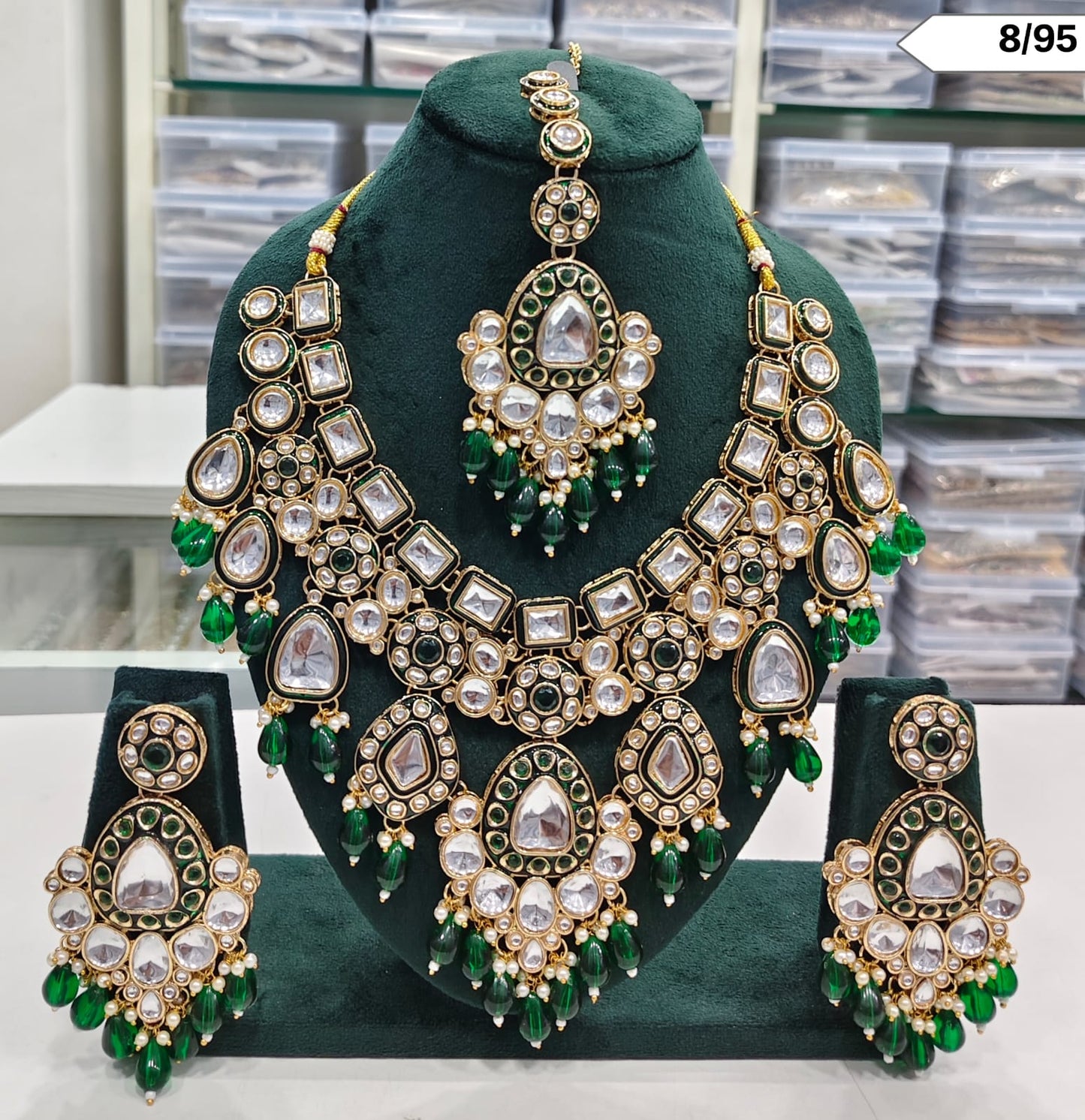 Grand Bridal CZ Stone Necklace Set with Earrings & Maang Tikka