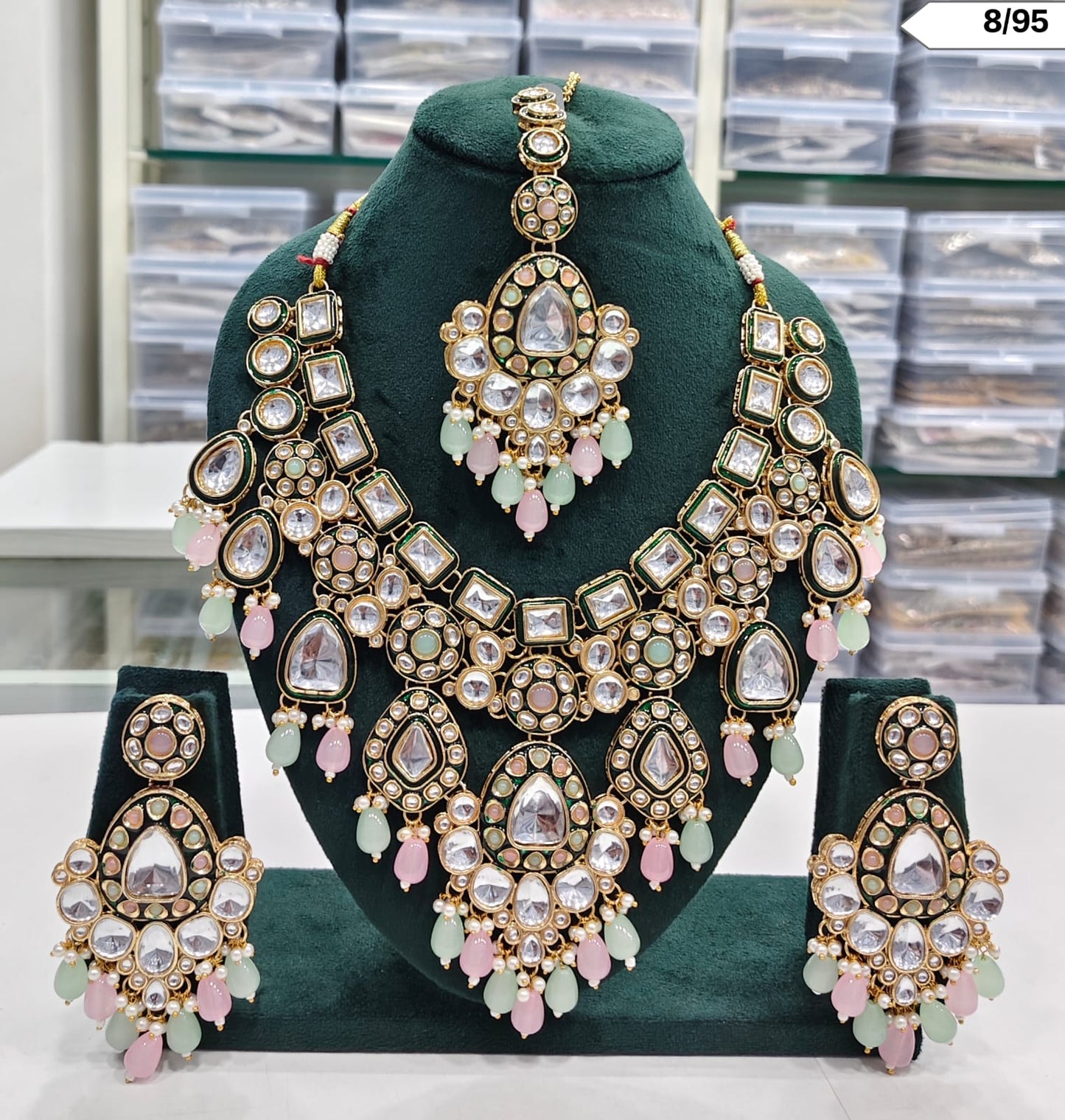 Grand Bridal CZ Stone Necklace Set with Earrings & Maang Tikka