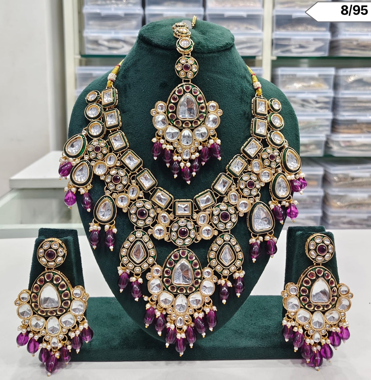 Grand Bridal CZ Stone Necklace Set with Earrings & Maang Tikka