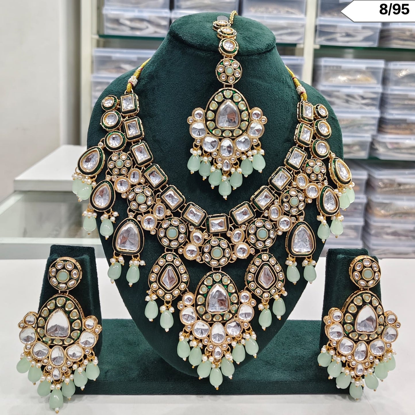 Grand Bridal CZ Stone Necklace Set with Earrings & Maang Tikka