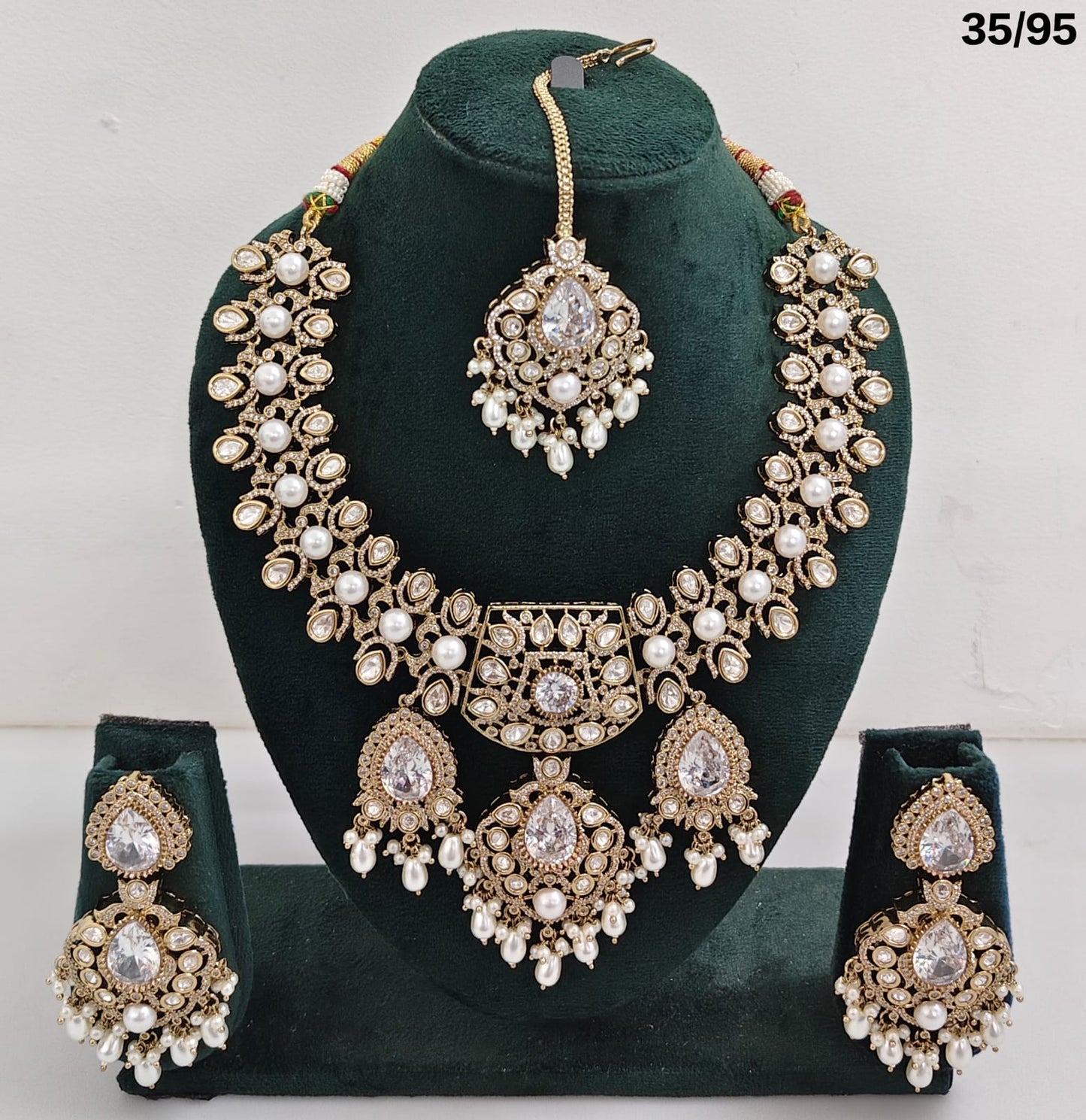 Pachi Kundan Bridal Necklace Set with Pearls & Beads – Earrings & Maang Tikka Included