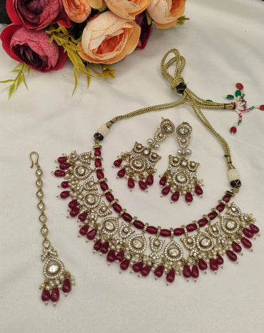 Kundan Choker Set with Earrings & Maang Tikka for Women