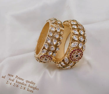 Premium Real Kundan Bangles with Pachi Kundan & Red Meenakari Floral Design – Copper Base