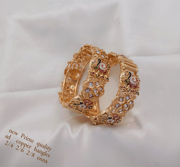 Regal Elephant Motif Kundan Bangles – Antique Copper Finish