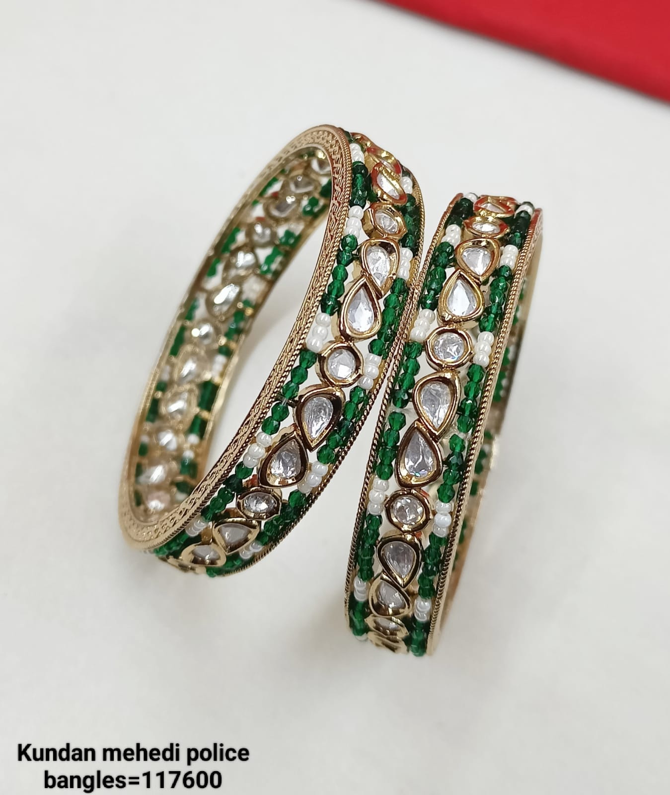 Antique Gold Plated Kundan Bangles Set