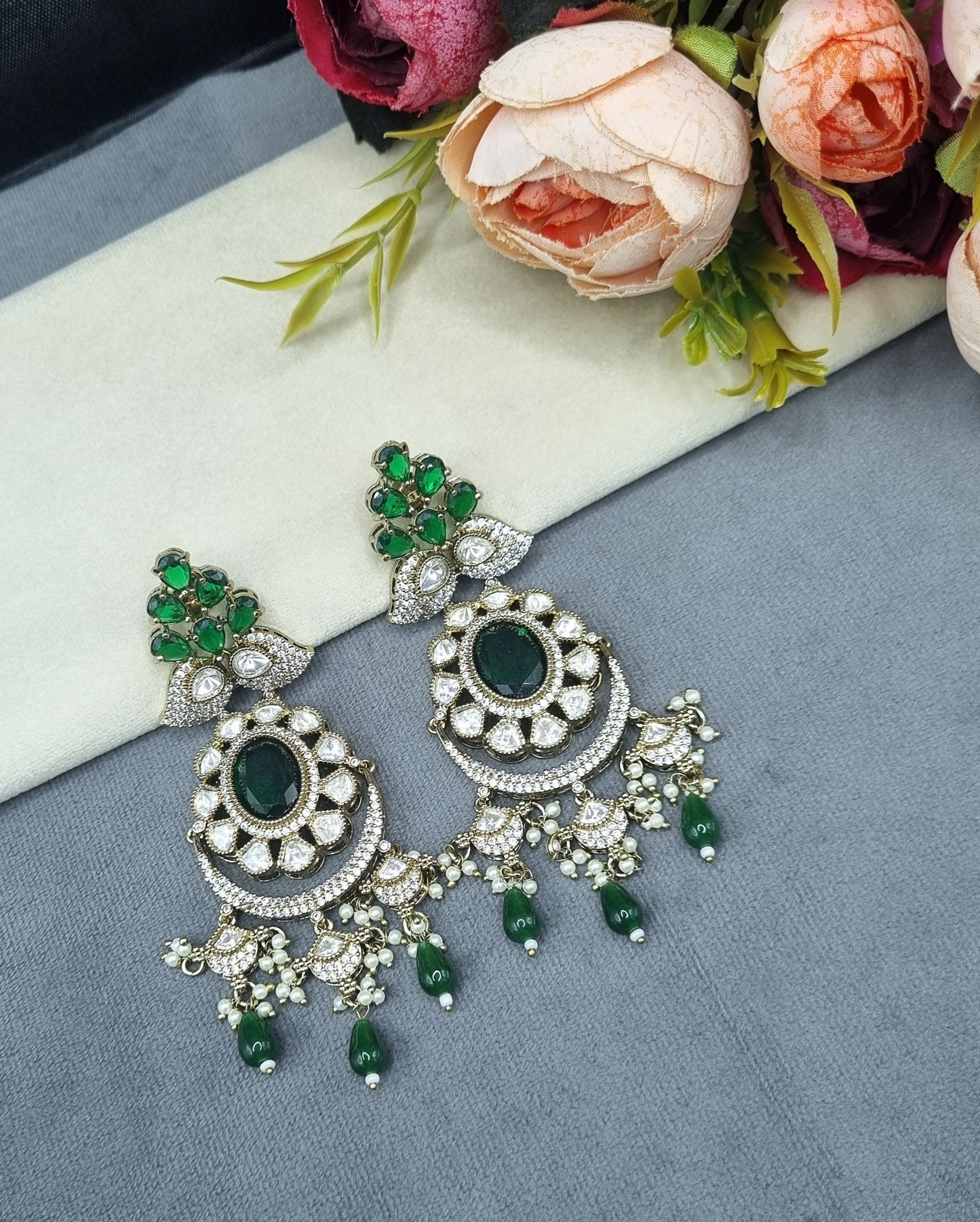 Intricate Stone-Studded Medallion Chandelier Earrings