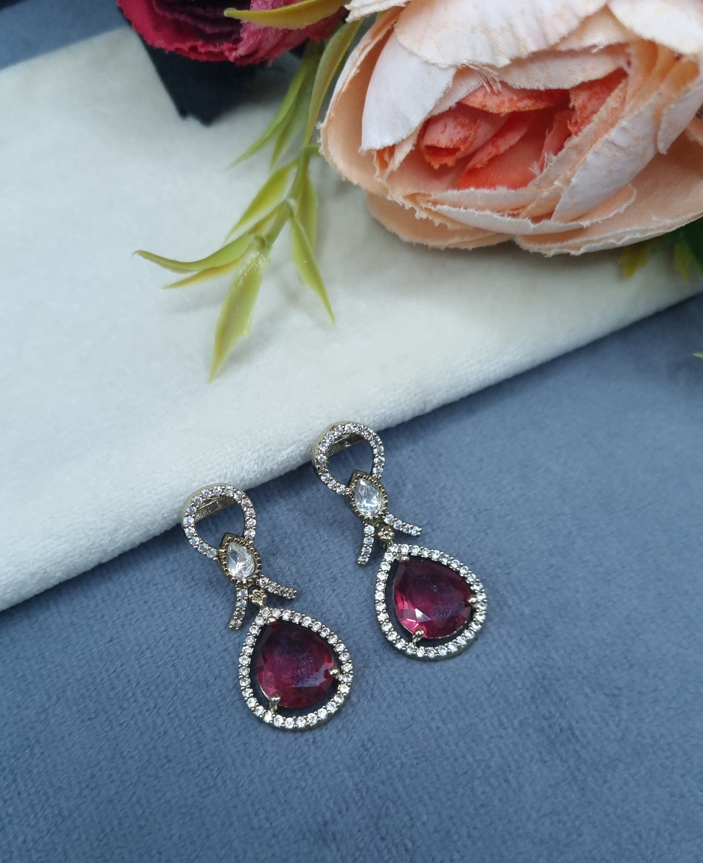 Elegant Teardrop Halo Drop Earrings with Pavé Ribbon Accents