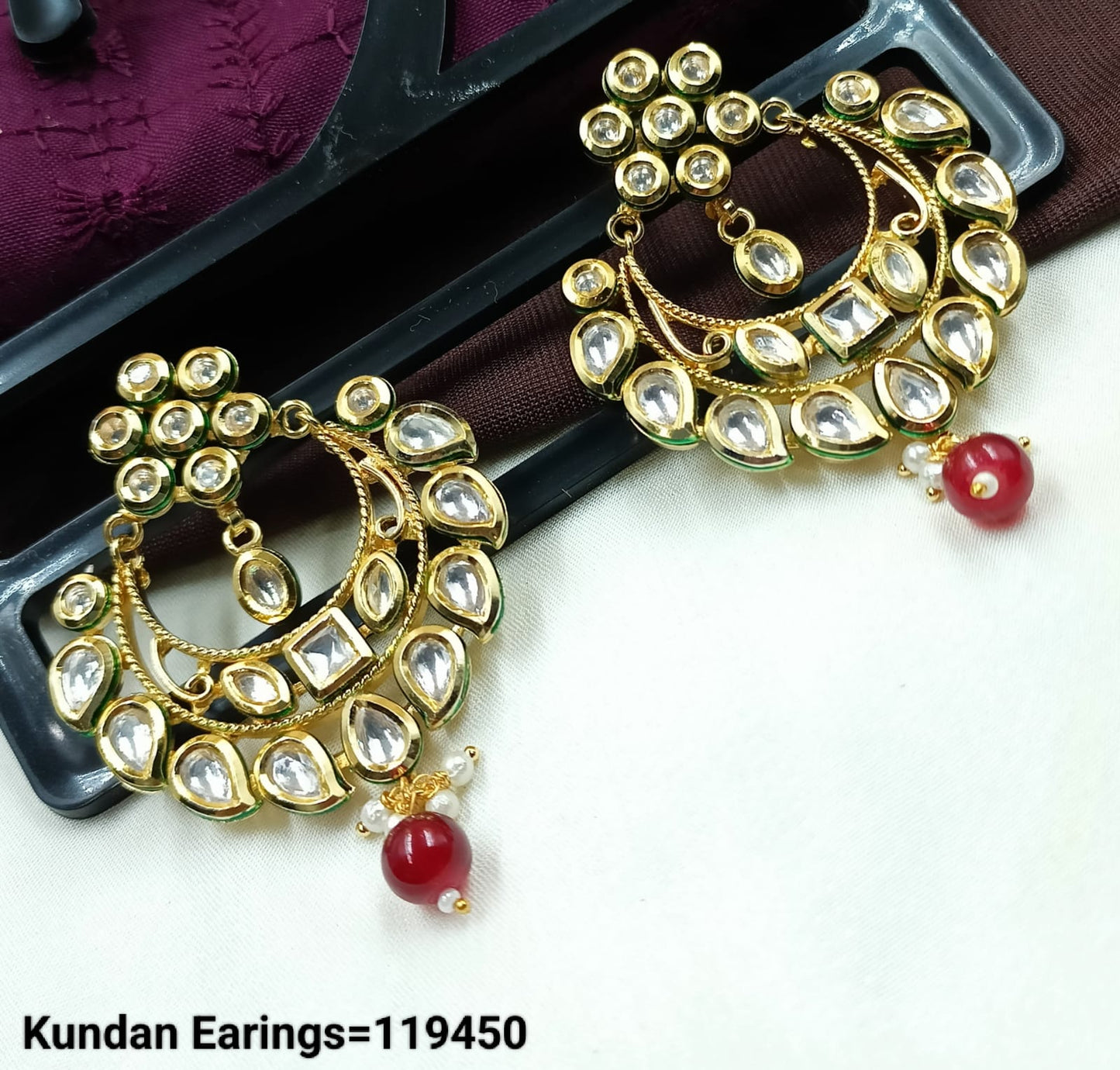 Elegant Traditional Kundan Hoop Earrings with Drop Detailing – Style