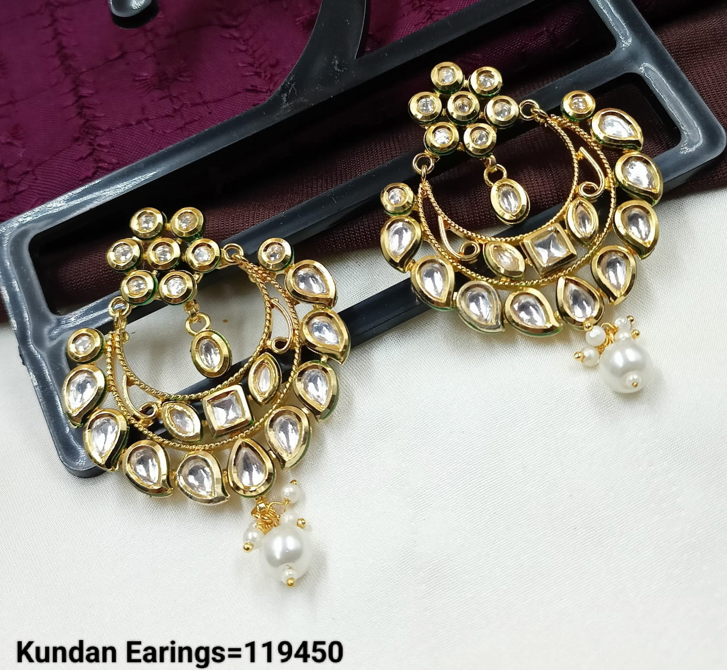 Elegant Traditional Kundan Hoop Earrings with Drop Detailing – Style