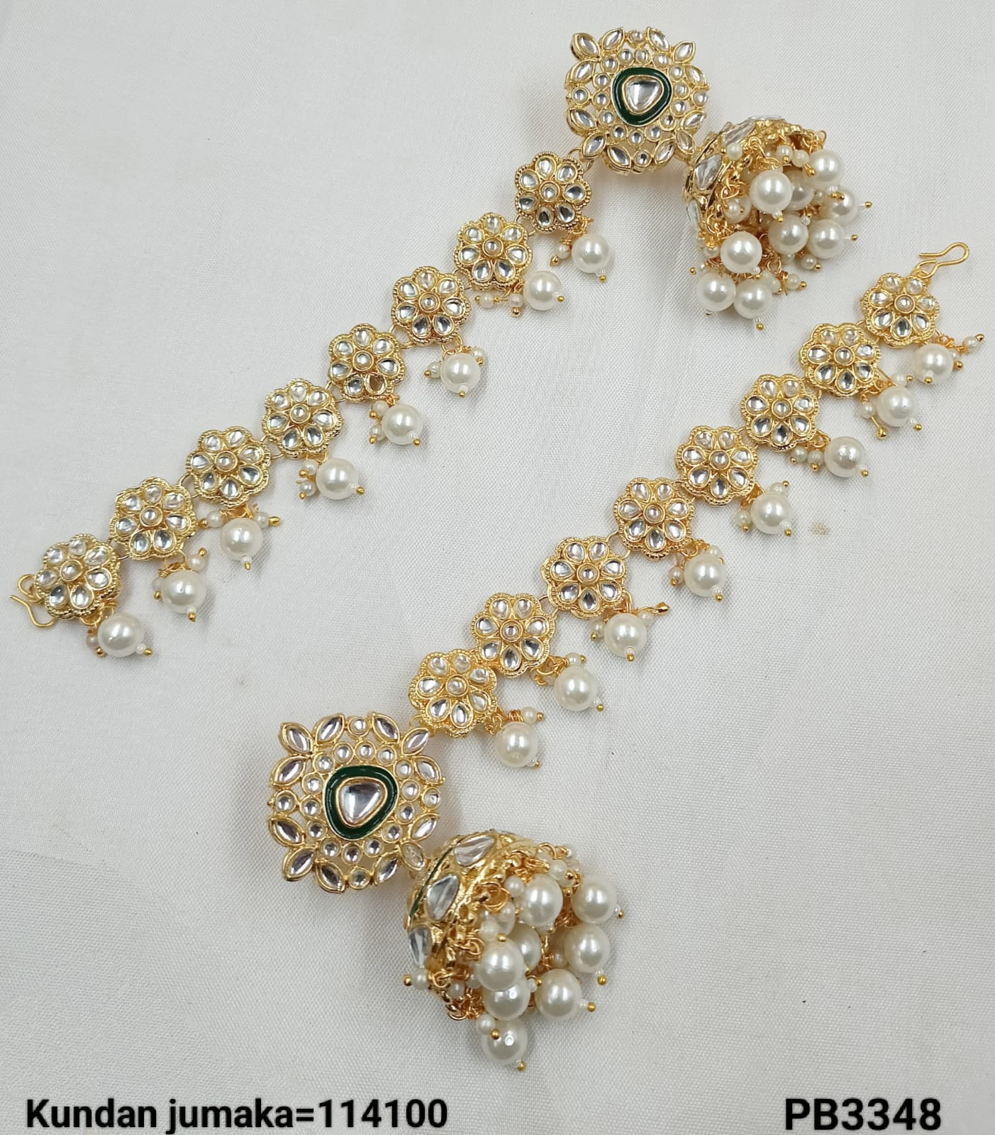 Floral CZ Jhumka Earrings with Handcrafted Beaded Chain – LucenteMarket