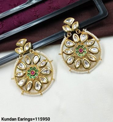 Kundan Floral Pearl Hoop Earrings – Elegant Traditional Jewellery
