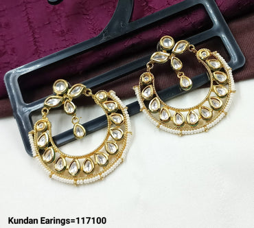 Kundan Statement Hoop Earrings with Pearl Detailing