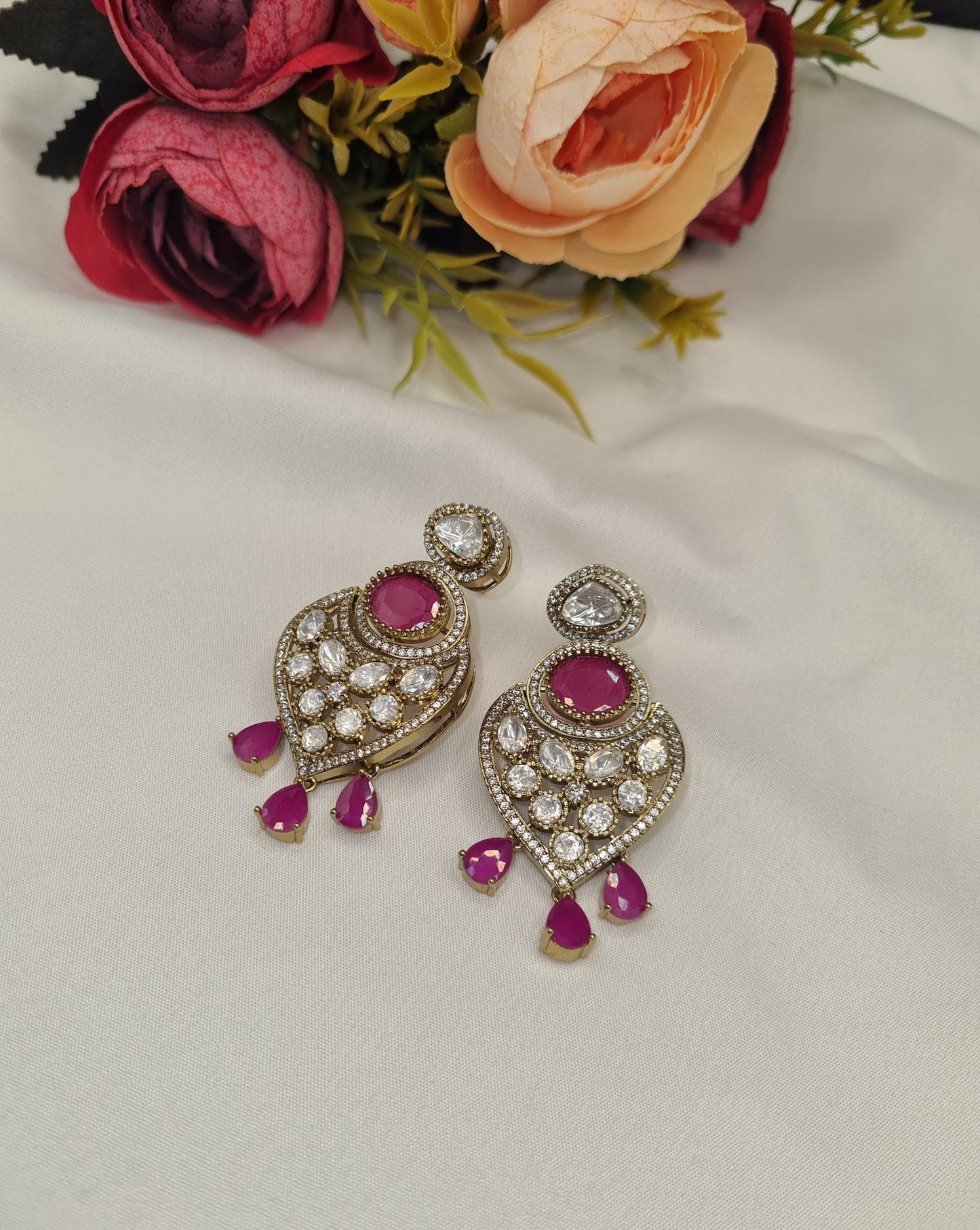 Heritage Heart Shield Kundan Earrings