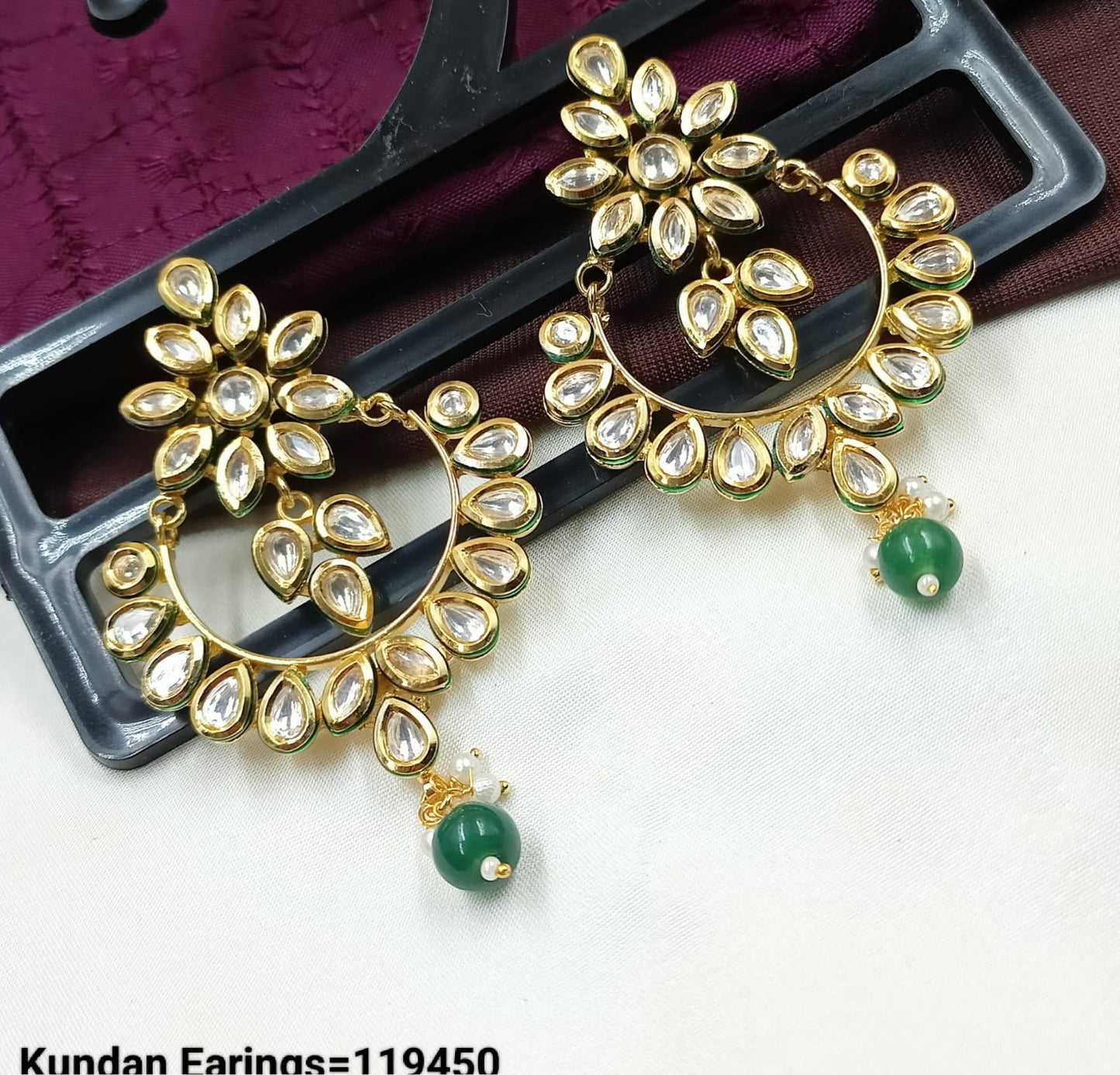 Elegant Kundan Hoop Earrings with Floral Design and Drop Bead – Traditional Indian Jewelry