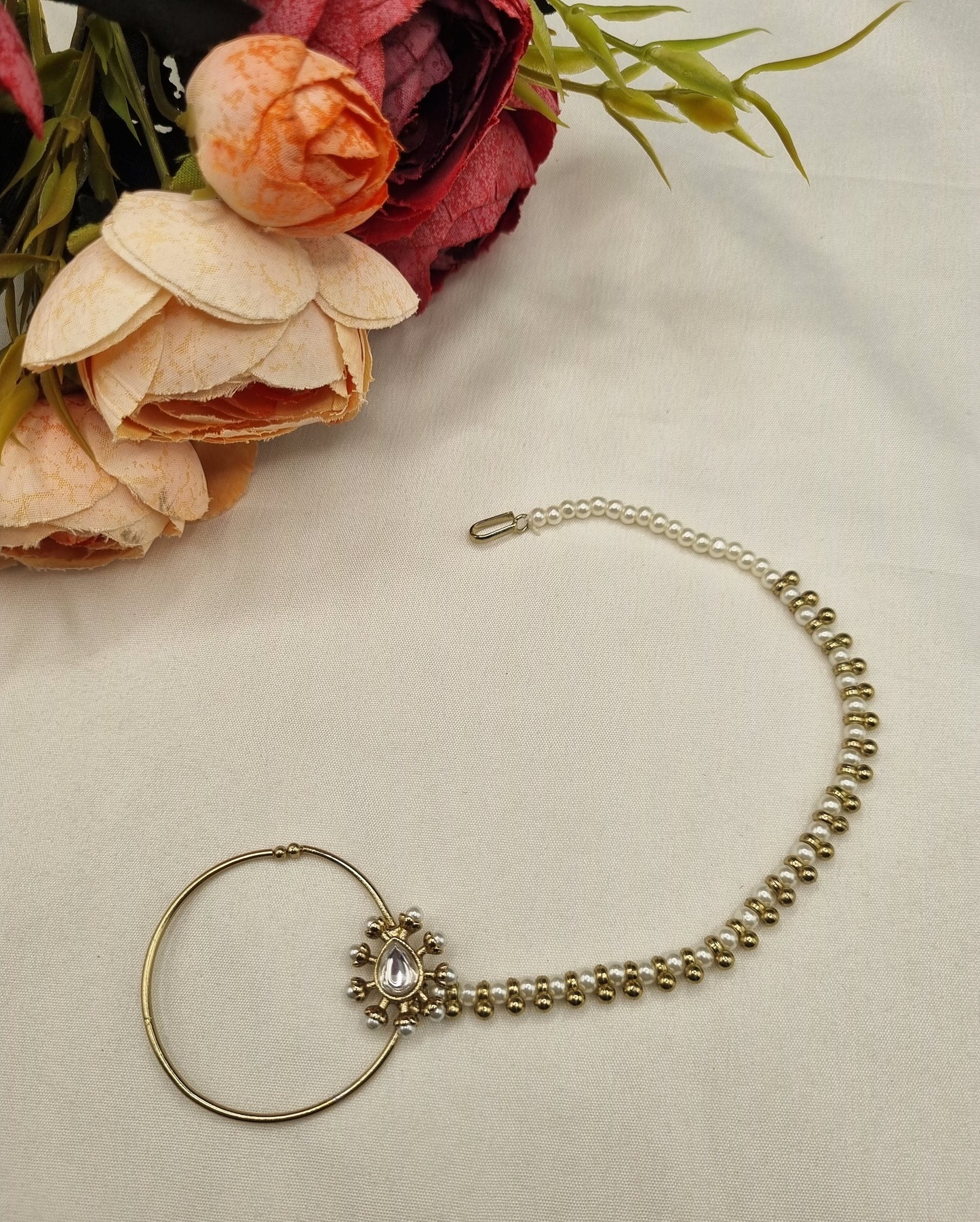 Traditional Pearl Bead Nath with Chain