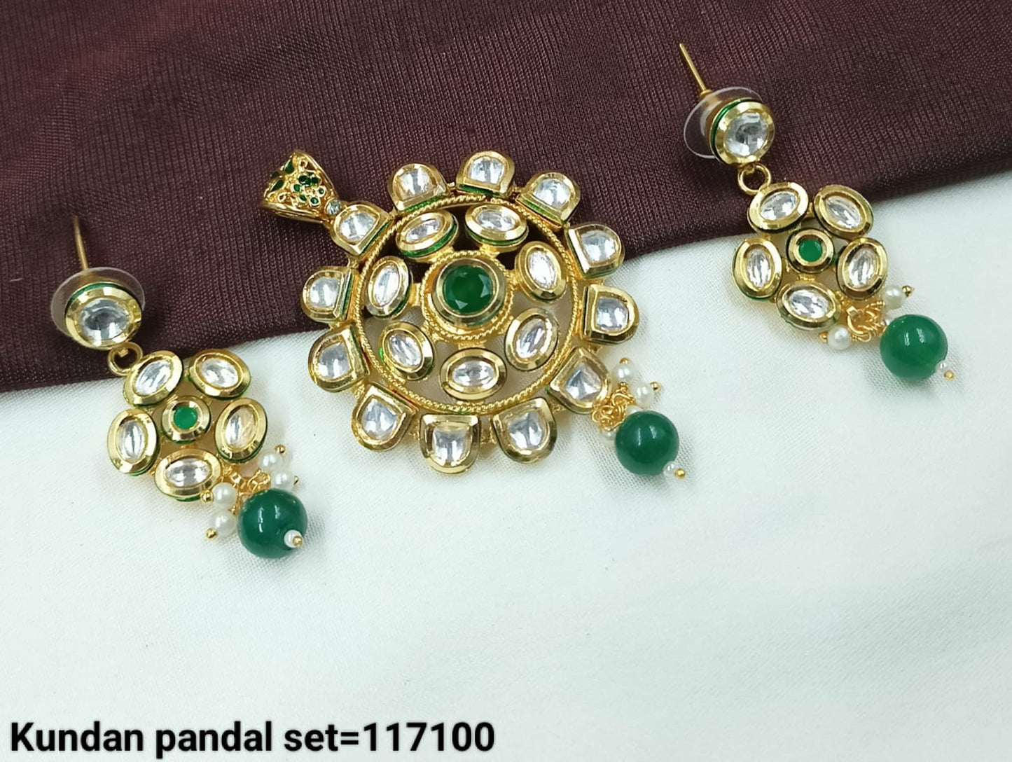 Traditional Kundan Pendant Set with Bead Drop Earrings