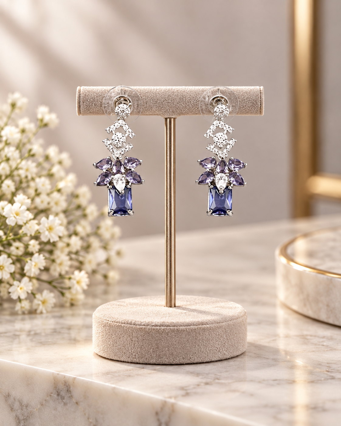 Deep Purple Geometric Drop Earrings
