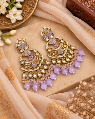 Grand Chandbali Statement Earrings with Bead Droplets