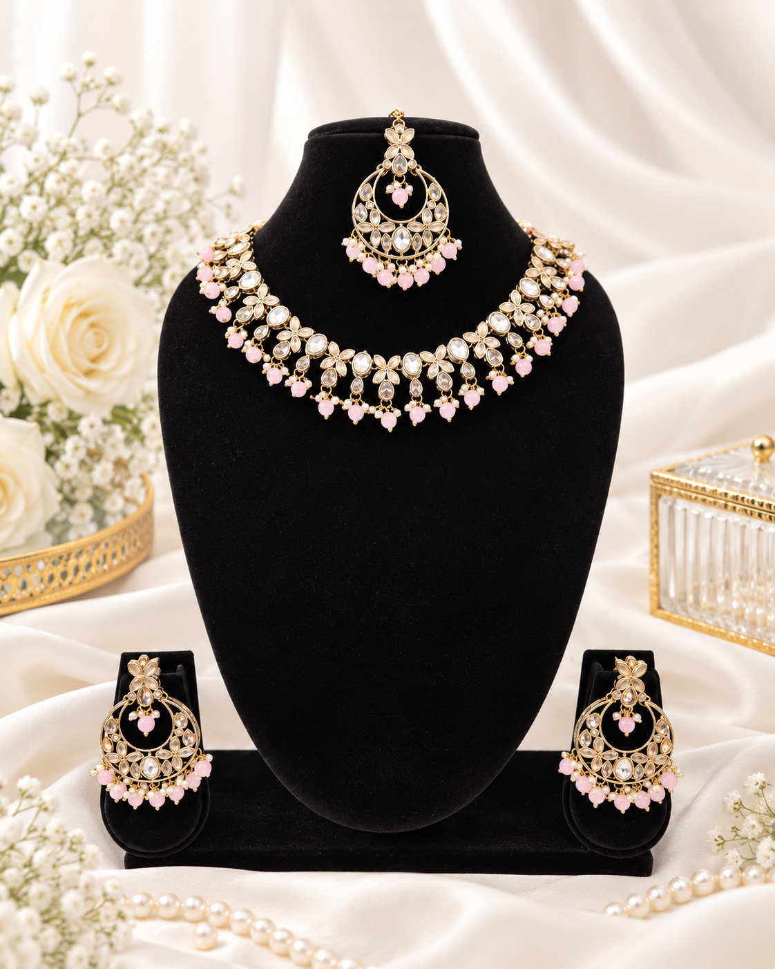 Handcrafted Floral Antique Gold Plated Necklace Set For woman
