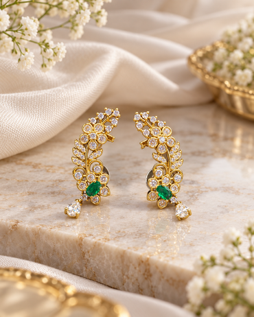 Golden Blossom Elegant Floral Vine Ear Crawlers