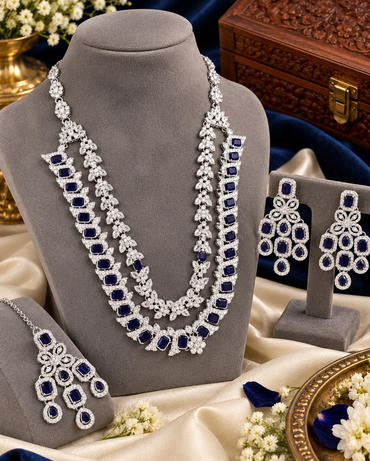 Double-Layer Necklace Set with Earrings and Maang Tikka